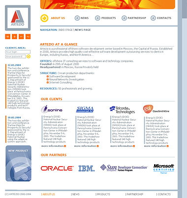 Web-дизайн сайта Artezio 2003 год